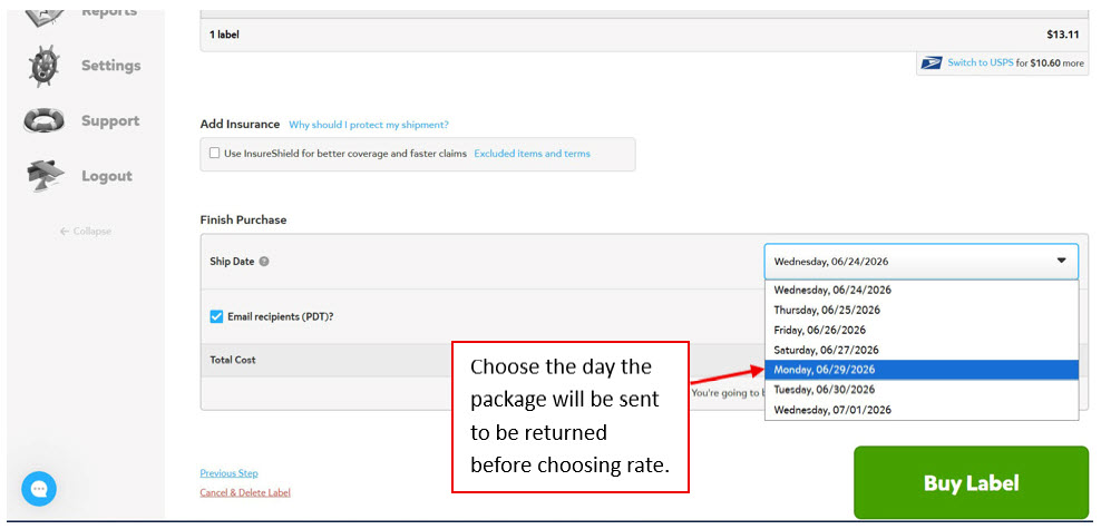 Create return label step 2