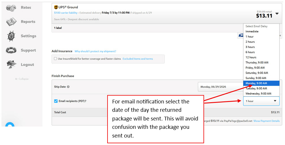 Create return label step 3