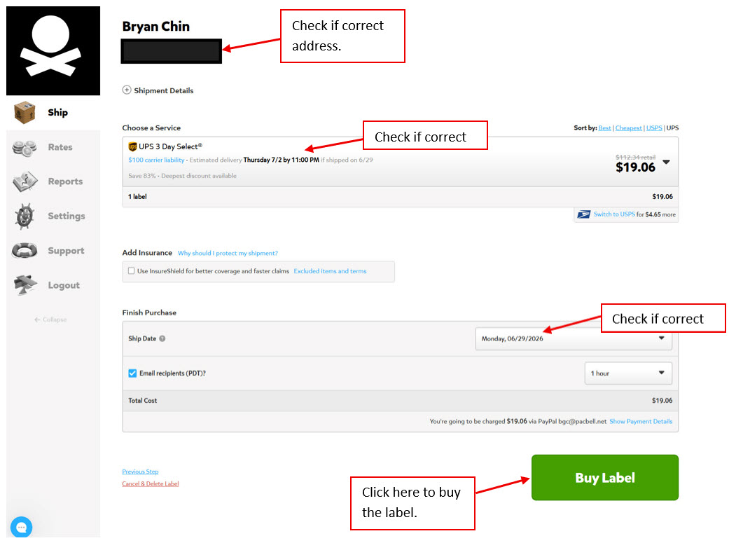 Create return label step 5